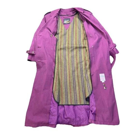 Vintage London Fog Purple Collared Trench Rain Coat With Liner Size 12 Reg - Picture 7 of 9